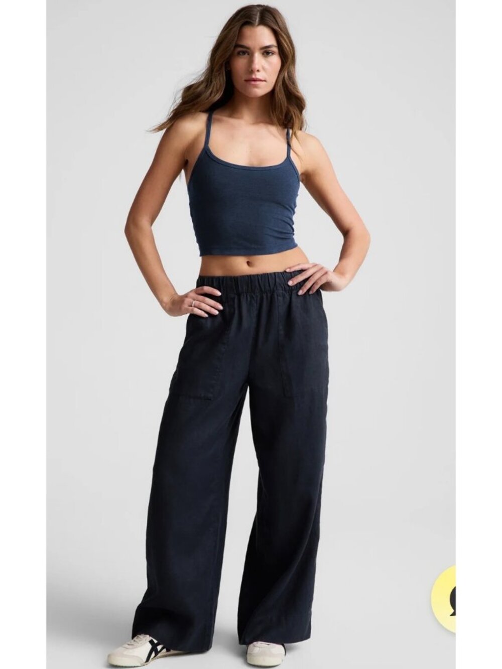 Beyond Yoga SoftWash Linen Wide Leg Pants Womens XXL Short Navy Elastic Waist